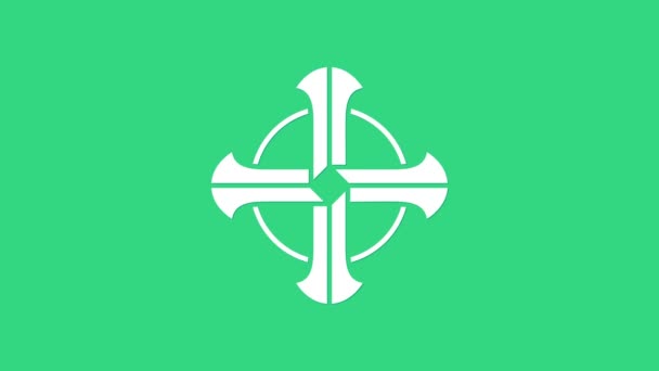 Biała celtycka ikona krzyża odizolowana na zielonym tle. Szczęśliwego Dnia Świętego Patryka. 4K Animacja graficzna ruchu wideo — Wideo stockowe