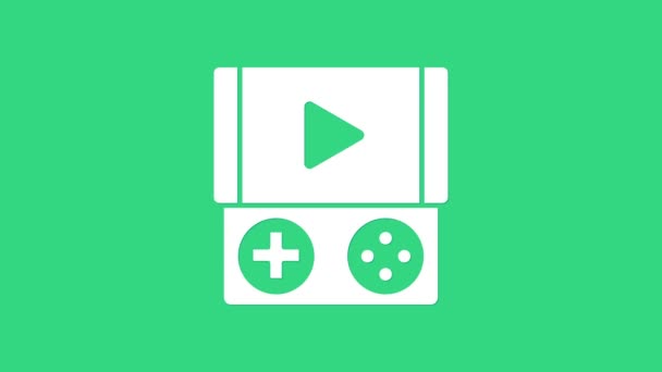 Біла портативна піктограма відеоігрової консолі ізольована на зеленому фоні. Знак ґамепаду. Ігрова концепція. 4K Відео рух графічна анімація — стокове відео