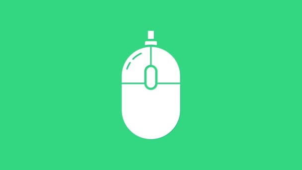 Λευκό εικονίδιο ποντικιού υπολογιστή απομονωμένο σε πράσινο φόντο. Οπτικό με σύμβολο τροχού. 4K Γραφική κίνηση κίνησης βίντεο — Αρχείο Βίντεο