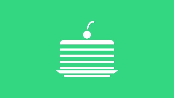 Icono de pastel blanco aislado sobre fondo verde. Feliz Cumpleaños. Animación gráfica de vídeo 4K — Vídeos de Stock
