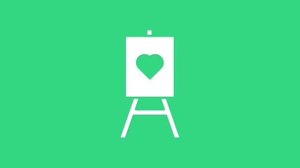 Hvittrelast eller kunsttavler med isolert hjerte-ikon på grønn bakgrunn. 4K Video motion grafisk animasjon – stockvideo