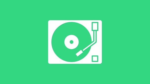 Reproductor de vinilo blanco con un icono de disco de vinilo aislado sobre fondo verde. Animación gráfica de vídeo 4K — Vídeos de Stock