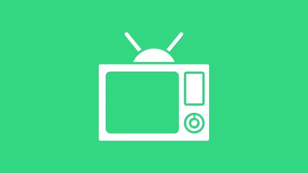 Icono blanco de televisión aislado sobre fondo verde. Señal de televisión. Animación gráfica de vídeo 4K — Vídeo de stock