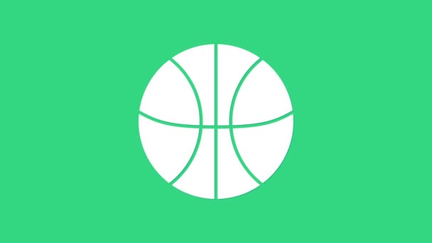Beyaz basketbol topu ikonu yeşil arka planda izole edildi. Spor sembolü. 4K Video hareketli grafik canlandırması — Stok video