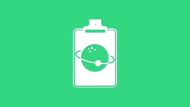 Icono Planeta Blanco aislado sobre fondo verde. Animación gráfica de vídeo 4K — Vídeo de stock