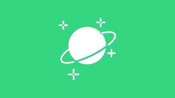 Icono Planeta Blanco aislado sobre fondo verde. Animación gráfica de vídeo 4K — Vídeo de stock