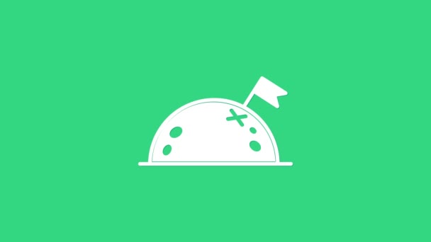 Planeta Blanco con icono de bandera aislado sobre fondo verde. Animación gráfica de vídeo 4K — Vídeo de stock