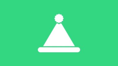 Beyaz Noel Baba şapkası ikonu yeşil arka planda izole edilmiş. Mutlu Noeller ve mutlu yıllar. 4K Video hareketli grafik canlandırması