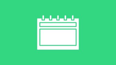 Yeşil arkaplanda beyaz takvim simgesi izole edildi. Olay hatırlatma sembolü. Mutlu Noeller ve mutlu yıllar. 4K Video hareketli grafik canlandırması