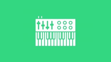 Beyaz Müzik Sentezleyici simgesi yeşil arkaplanda izole edildi. Elektronik piyano. 4K Video hareketli grafik canlandırması