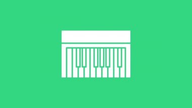 Beyaz Müzik Sentezleyici simgesi yeşil arkaplanda izole edildi. Elektronik piyano. 4K Video hareketli grafik canlandırması