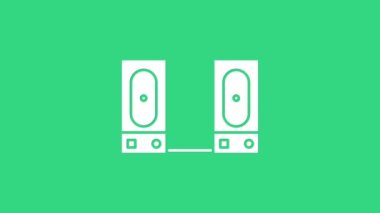 Beyaz Stereo hoparlörü simgesi yeşil arkaplanda izole edildi. Ses sistemi hoparlörleri. Müzik ikonu. Müzikal sütun hoparlörü. 4K Video hareketli grafik canlandırması