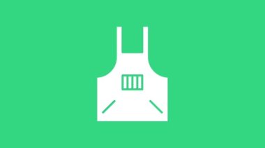 Beyaz Mutfak önlüğü ikonu yeşil arka planda izole edildi. Yemek pişirmek için şef üniforması. 4K Video hareketli grafik canlandırması