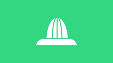 Beyaz Citrus meyve sıkacağı ikonu yeşil arka planda izole edilmiş. 4K Video hareketli grafik canlandırması