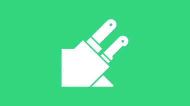 Beyaz Bıçak simgesi yeşil arkaplanda izole edildi. Çatal bıçak sembolü. 4K Video hareketli grafik canlandırması