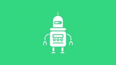 Beyaz Robot simgesi yeşil arkaplanda izole edildi. 4K Video hareketli grafik canlandırması