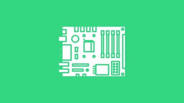 Beyaz Elektronik bilgisayar bileşenleri anakart dijital çip entegre bilim ikonu yeşil arka planda izole. Devre kartı. 4K Video hareketli grafik canlandırması