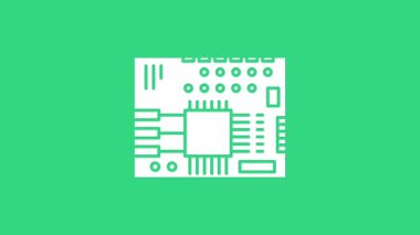 Beyaz baskılı PCB simgesi yeşil arkaplanda izole edildi. 4K Video hareketli grafik canlandırması