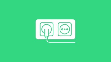 Beyaz Elektrik çıkış simgesi yeşil arkaplanda izole edildi. Elektrik prizi. Rosette sembolü. 4K Video hareketli grafik canlandırması