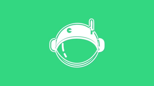 Icono del casco de astronauta blanco aislado sobre fondo verde. Animación gráfica de vídeo 4K — Vídeo de stock