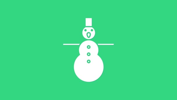 Icono blanco muñeco de nieve de Navidad aislado sobre fondo verde. Feliz Navidad y Feliz Año Nuevo. Animación gráfica de vídeo 4K — Vídeos de Stock