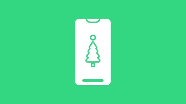 緑色の背景に隔離された画面アイコン上のギフトボックスとホワイトスマートフォン。メリークリスマスとハッピーニューイヤー。4Kビデオモーショングラフィックアニメーション — ストック動画
