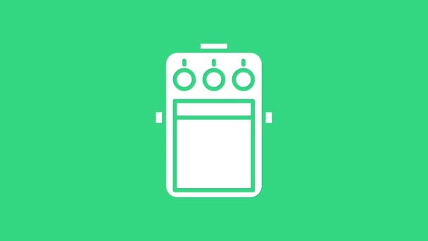 Icono de pedal de guitarra blanca aislado sobre fondo verde. Equipo musical. Animación gráfica de vídeo 4K — Vídeo de stock