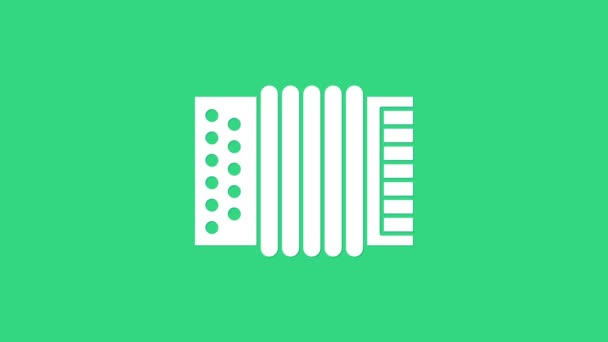 White Musical instrument accordion icon isolated on green background. Classical bayan, harmonic. 4K Video motion graphic animation — Stock Video