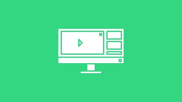 Grabador de vídeo blanco o software de editor en el icono del monitor de la computadora aislado en fondo verde. Animación gráfica de vídeo 4K — Vídeo de stock