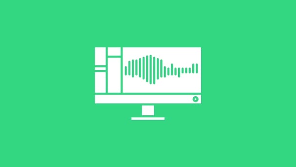 Grabador de sonido o audio blanco o software de editor en el icono del monitor de la computadora aislado en el fondo verde. Animación gráfica de vídeo 4K — Vídeo de stock