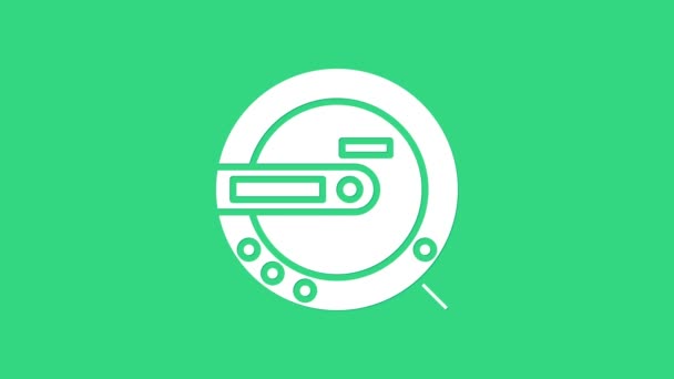 Ikona odtwarzacza CD White Music na zielonym tle. Przenośne urządzenie muzyczne. 4K Animacja graficzna ruchu wideo — Wideo stockowe