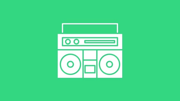 Stereo White Home dengan dua ikon speaker diisolasi dengan latar belakang hijau. Sistem musik. Animasi grafis gerak Video 4K — Stok Video