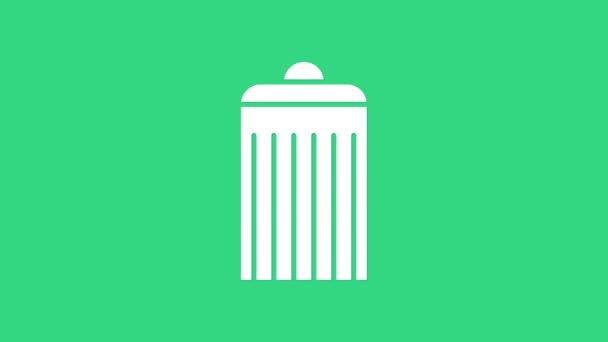Icône poubelle blanche isolée sur fond vert. Panneau poubelle. Icône de panier de recyclage. Icône poubelle de bureau. Animation graphique de mouvement vidéo 4K — Video