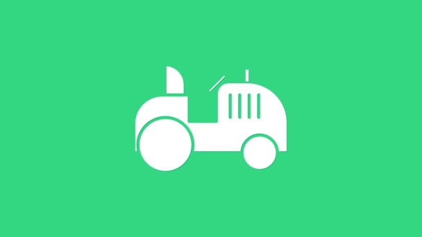 Ikona bílého traktoru izolovaná na zeleném pozadí. Grafická animace pohybu videa 4K — Stock video