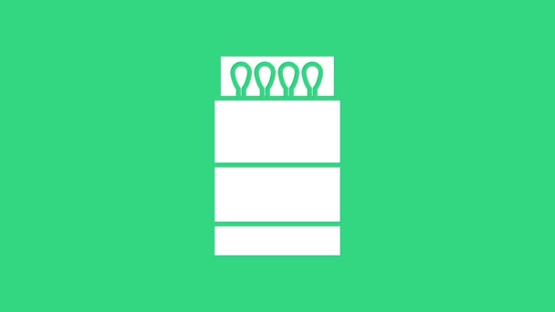 Bílá Otevřít krabičku zápalek a shoduje se s ikonou izolovanou na zeleném pozadí. Grafická animace pohybu videa 4K — Stock video