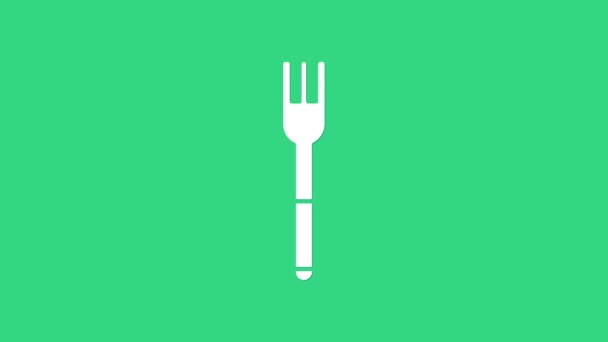 White Fork icon isolated on green background. Cutlery symbol. 4K Video motion graphic animation — Stock Video