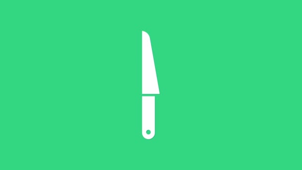 Icono del cuchillo blanco aislado sobre fondo verde. Símbolo de cubertería. Animación gráfica de vídeo 4K — Vídeo de stock