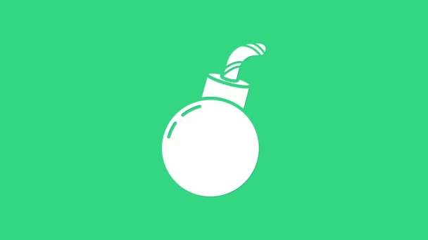 Bomba blanca lista para explotar icono aislado sobre fondo verde. Feliz fiesta de Halloween. Animación gráfica de vídeo 4K — Vídeos de Stock