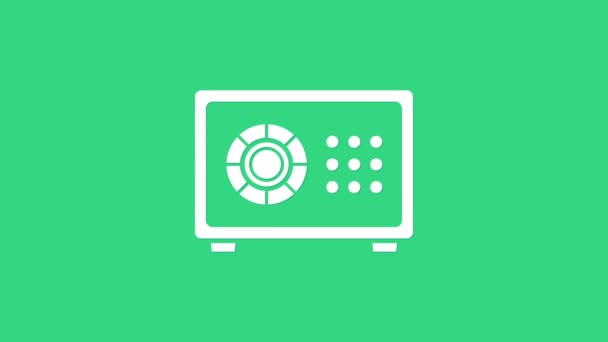 White Safe icon isolated on green background. The door safe a bank vault with a combination lock. Reliable Data Protection. 4K Video motion graphic animation — Stock Video