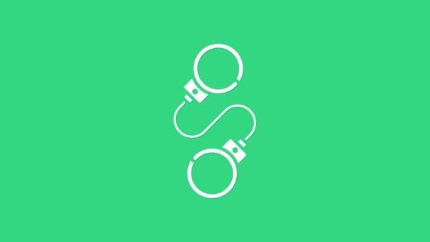 White Handcuffs icon isolated on green background. 4K Video motion graphic animation — Stock Video