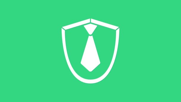 Icono de corbata blanca aislado sobre fondo verde. Símbolo de corbata y paño. Animación gráfica de vídeo 4K — Vídeo de stock