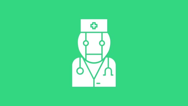 Ikon dokter White Robot terisolasi dengan latar belakang hijau. Konsultasi medis online siluet robot kecerdasan buatan. Animasi grafis gerak Video 4K — Stok Video