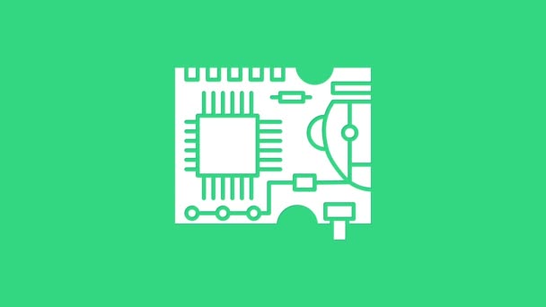 Placa de circuito impresso branco Ícone PCB isolado no fundo verde. Animação gráfica em movimento de vídeo 4K — Vídeo de Stock