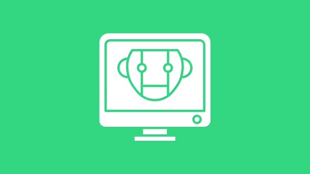 Ikon Bot Putih diisolasi dengan latar belakang hijau. Monitor komputer dan ikon robot. Animasi grafis gerak Video 4K — Stok Video