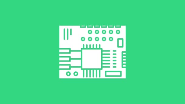 Wit printplaat PCB pictogram geïsoleerd op groene achtergrond. 4K Video motion grafische animatie — Stockvideo