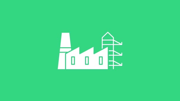 Centrale elettrica bianca e icona di fabbrica isolata su sfondo verde. Concetto industriale energetico. Animazione grafica 4K Video motion — Video Stock