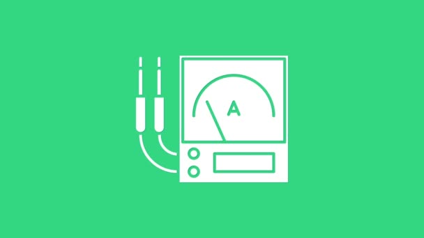 White Ampere meter, multimeter, voltmeter icon isolated on green background. Instruments for measurement of electric current. 4K Video motion graphic animation — Stock Video