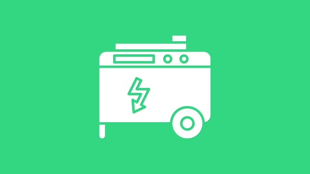 Icona generatore elettrico portatile bianco isolato su sfondo verde. Generatore di energia industriale e domestico immobile. Animazione grafica 4K Video motion — Video Stock