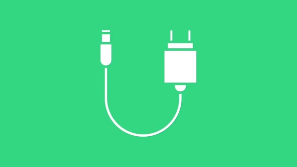 Icona Caricabatterie bianco isolato su sfondo verde. Animazione grafica 4K Video motion — Video Stock