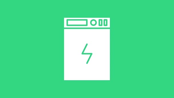 White Power bank icon isolated on green background. Portable charging device. 4K Video motion graphic animation — Stock Video